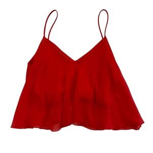 Minimi Womens Red Ruffle Crop Top, Minimi Spaghetti Strap Flowy Red Crop Top 90